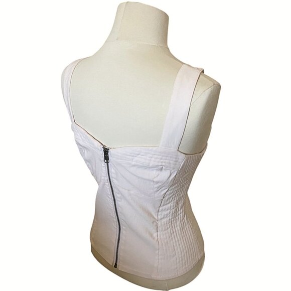 H&M Divided Beige Sleeveless Stretch Fitted Top Zip Back Cutout V-Neck Size 10 - Picture 4 of 8